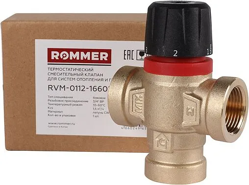 Трехходовой термостатический смесительный клапан ¾&quot; +35...+60°С Kvs 1.6 Rommer RVM-0112-166020