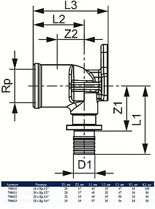 Водорозетка аксиальная 25мм x ¾&quot;в TECEflex 708613, 3