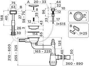 Сифон бутылочный для мойки с переливом Omoikiri WK-1-A-IN 4956468 Сифон бутылочный для мойки с переливом Omoikiri WK-1-A-IN 4956468, 2