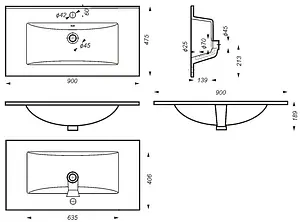 Раковина Sanita Luxe Quadro 90 белый WB.FN/Quadro/90-C/WHT.G/S1, 2