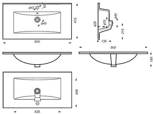 Раковина Sanita Luxe Quadro 90 белый WB.FN/Quadro/90-C/WHT.G/S1