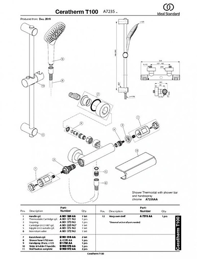 Душевая стойка с термостатом Ideal Standard Ceratherm T100 хром A7235AA