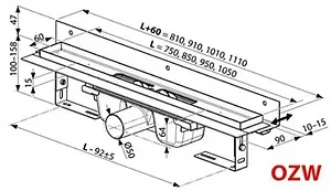 Лоток душевой Set пристенный 1050мм h=85мм 0.6л/сек Ravak Chrome X01633, 2