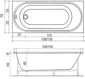 Ванна акриловая Eurolux Oberony 150х75 E1015075024 Ванна акриловая Eurolux Oberony 150х75 E1015075024, 2