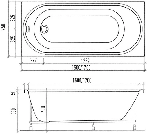 Ванна акриловая Eurolux Oberony 150х75 E1015075024 Ванна акриловая Eurolux Oberony 150х75 E1015075024