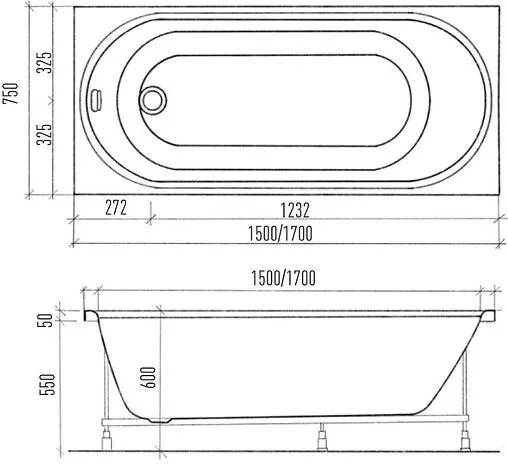 Ванна акриловая Eurolux Oberony 170х75 E1017075025 Ванна акриловая Eurolux Oberony 170х75 E1017075025