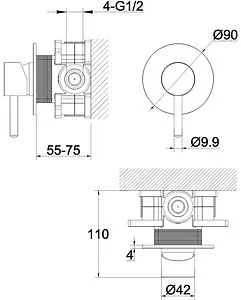 Смеситель для душа скрытого монтажа WHITECROSS Y gold золото Y1245GL, 2
