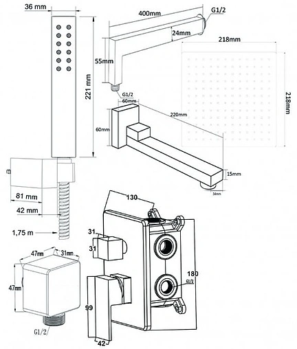 Душевая система со смесителем для ванны Swedbe Platta хром 5546