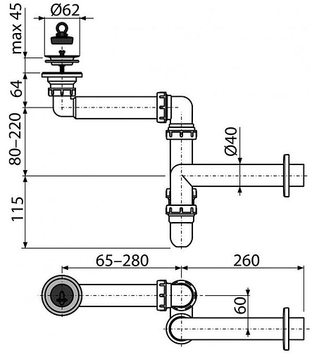 Сифон трубный для раковины AlcaPlast белый A413