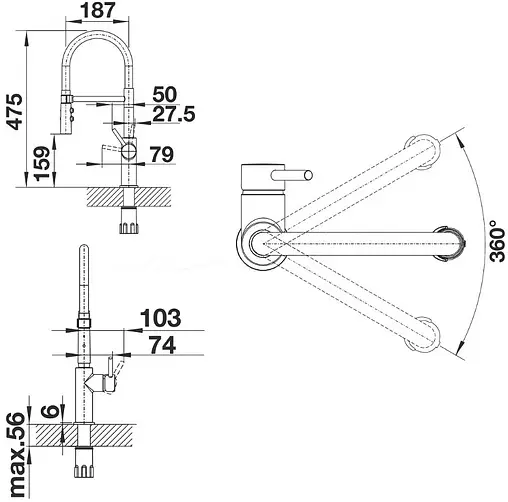 Смеситель для кухни с гибким изливом Blanco Catris-S хром/чёрный 525791