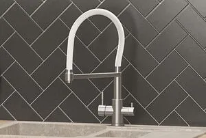 Смеситель для кухни с подключением к фильтру и выдвижным изливом Osgard Resa никель/белый 88393, 3