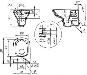Комплект 6 в 1 Cersanit Carina XL CO DPL EO slim 63517 с кнопкой Blick черный матовый, 3