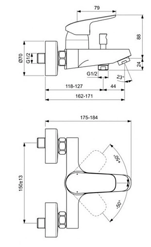 Комплект для ванны 3 в 1 Ideal Standard Ceraflex хром BD001AA