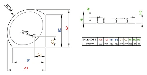 Поддон для душа Radaway Patmos B900 4T99155-03