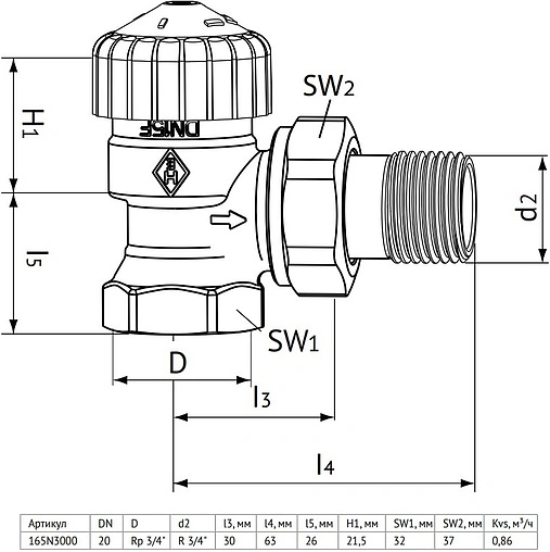 Вентиль терморегулирующий угловой ¾" в/н Uni-Fitt 165N3000 Вентиль терморегулирующий угловой ¾" в/н Uni-Fitt 165N3000