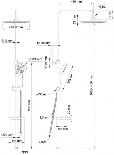 Душевая система с термостатом для душа Swedbe Hermes хром 9091