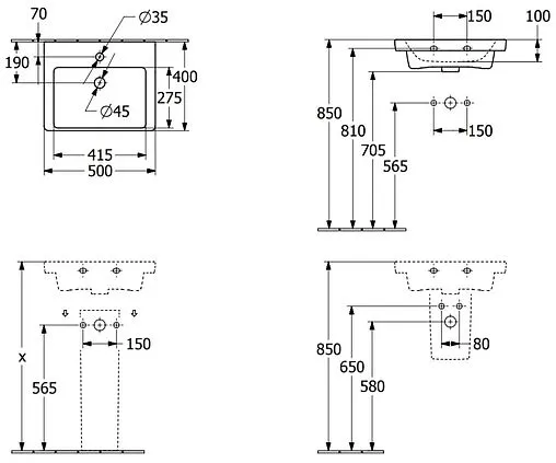 Раковина Villeroy&amp;Boch Subway 3.0 50 белый 43705001