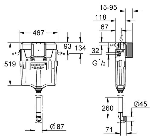Смывной бачок скрытого монтажа Grohe GD2 38661000