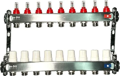 Группа коллекторная с расходомерами 9 отводов 1&quot;в/в x ¾&quot;ек Uni-fitt OPTIMAL 450B4309.RU