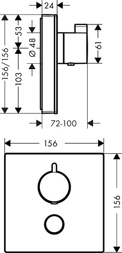 Термостат с отдельным выводом для ручного душа Hansgrohe ShowerSelect Glass Highflow чёрный/хром 15735600