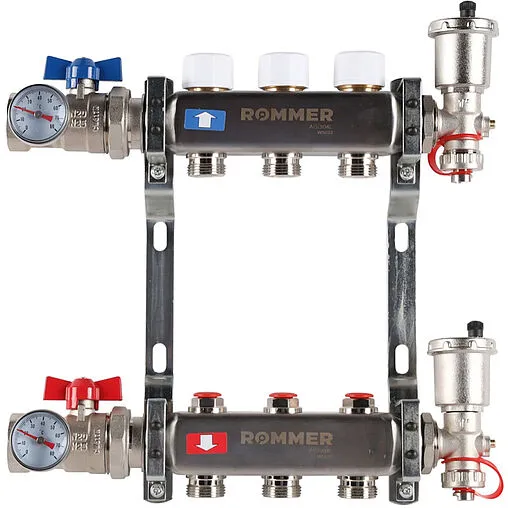 Группа коллекторная без расходомеров 3 отвода 1&quot;в/в x ¾&quot;ек Rommer RMS-3210-000003