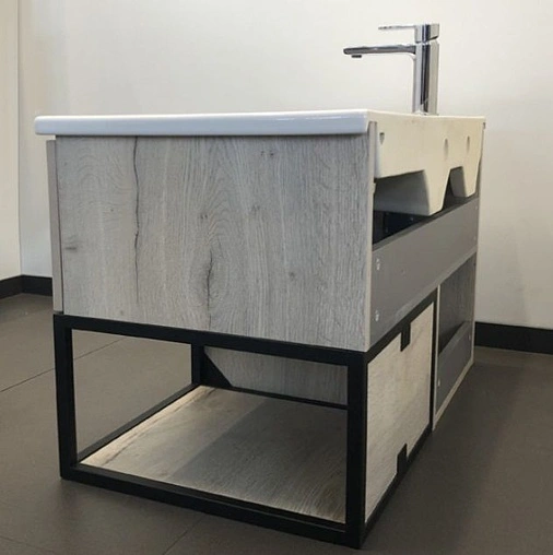 Тумба-умывальник подвесная Comforty Мальме 90 дуб дымчатый/чёрный 00-00004200CF