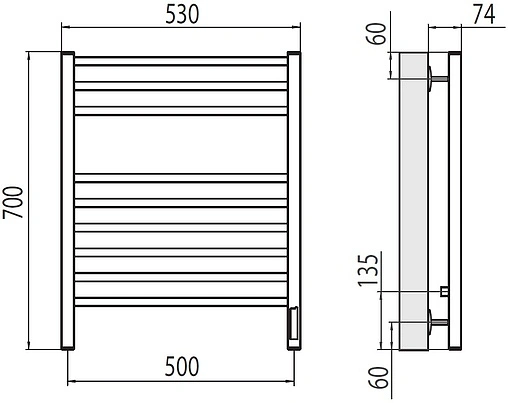 Полотенцесушитель электрический лесенка Terminus Ватикан П9 500х700 электро sensor quick touch полированная сталь 4670078526229
