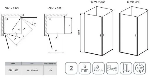 Душевая дверь 1000мм прозрачное стекло Ravak Chrome CRV1-100 1QVA0101Z1
