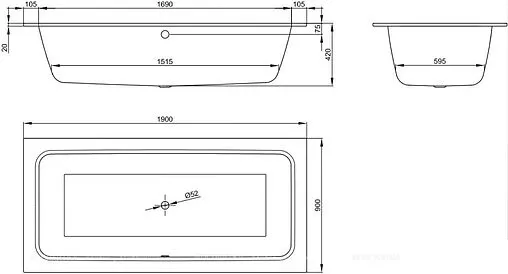 Ванна стальная Bette One 190x90 anti-slip+easy-clean белый 3314-000 PLUS AR Ванна стальная Bette One 190x90 anti-slip+easy-clean белый 3314-000 PLUS AR