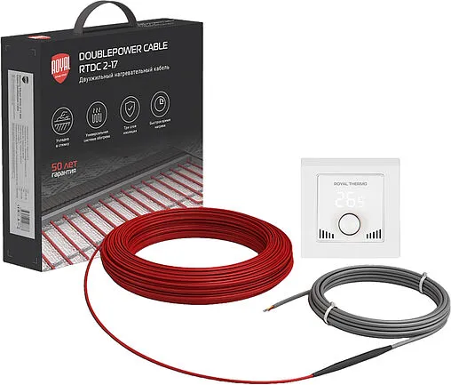 Теплый пол (нагревательный кабель) Royal Thermo Doublepower Cable 1200Вт 10м² RTDC 2-17-1200 комплект с RTI-16