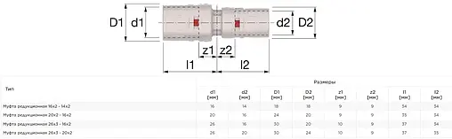Муфта push-fit редукционная 20мм x 16мм Comap MultiSkin 9240P2016