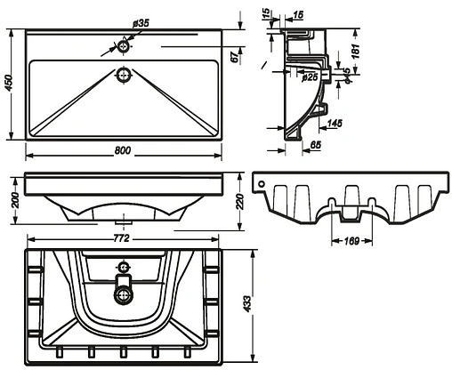 Раковина Sanita Luxe Fest 80 белый WB.FN/Fest/80-C/WHT.G/S1