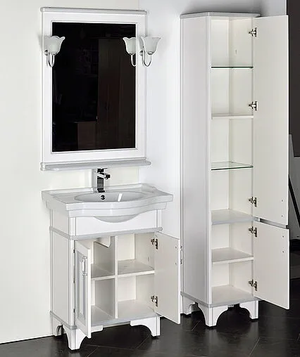 Шкаф-пенал напольный Aquanet Валенса белый/серебро 180041