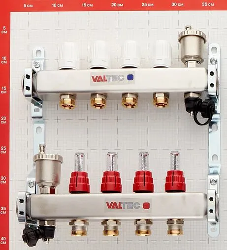 Группа коллекторная с расходомерами 4 отвода 1&quot;в/в x ¾&quot;ек Valtec VTc.586.EMNX.0604