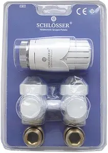 Узел нижнего подключения радиатора прямой с термоголовкой ¾"ек x ¾"ек (½"н) Schlosser Standard белый 600800020 Узел нижнего подключения радиатора прямой с термоголовкой ¾"ек x ¾"ек (½"н) Schlosser Standard белый 600800020, 1