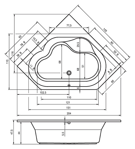 Ванна акриловая Riho WINNIPEG 145x145 B010001005