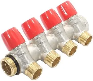 Коллектор регулирующий проходной 4 отвода красный ¾"в/н x ½"н General Fittings 6200E7N0504R4A, 1