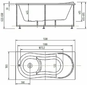 Ванна акриловая Aquatek Афродита 150x70 L с фронтальной панелью с каркасом (вклеенный) AFR150-0000016 Ванна акриловая Aquatek Афродита 150x70 L с фронтальной панелью с каркасом (вклеенный) AFR150-0000016, 2