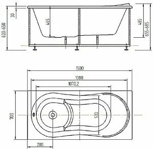 Ванна акриловая Aquatek Афродита 150x70 с каркасом (разборный) AFR150-0000033, 2
