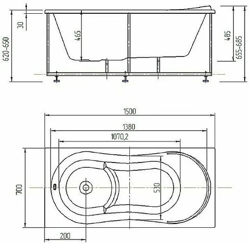 Ванна акриловая Aquatek Афродита 150x70 L с фронтальной панелью с каркасом (разборный) AFR150-0000026