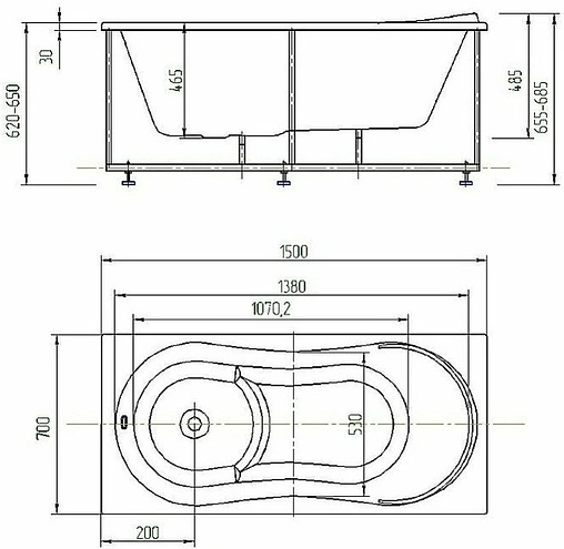 Ванна акриловая Aquatek Афродита 150x70 L с фронтальной панелью с каркасом (вклеенный) AFR150-0000016