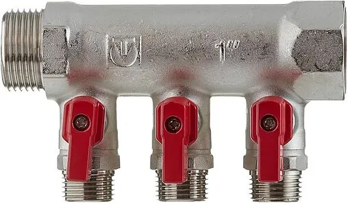 Коллектор запорный проходной 3 отвода 1&quot;в/н x ½&quot;к Valtec VTc.580.N.0603