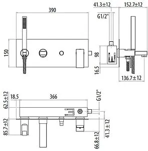 Смеситель для ванны скрытого монтажа Gattoni Kubik чёрный матовый 2505/25NO Смеситель для ванны скрытого монтажа Gattoni Kubik чёрный матовый 2505/25NO, 2