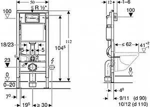 Инсталляция для подвесного унитаза Set 3 в 1 Geberit Duofix 458.133.11.2 с кнопкой Delta 12 белый глянцевый, 2