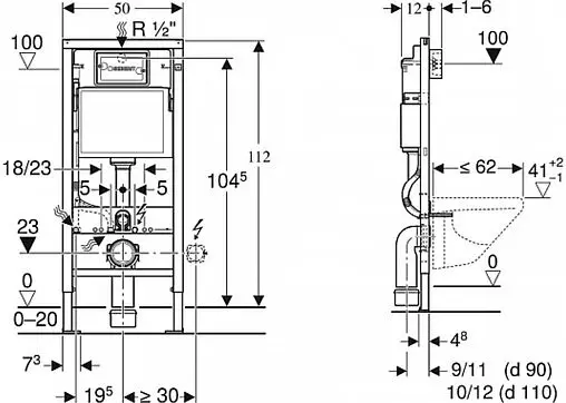 Инсталляция для подвесного унитаза Set 3 в 1 Geberit Duofix 458.134.11.2 с кнопкой Delta 12 белый глянцевый