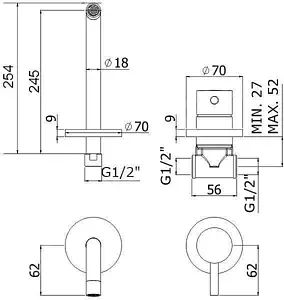 Смеситель для раковины из стены Paffoni Light чёрный LIG007NO70, 2