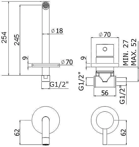 Смеситель для раковины из стены Paffoni Light чёрный LIG007NO70