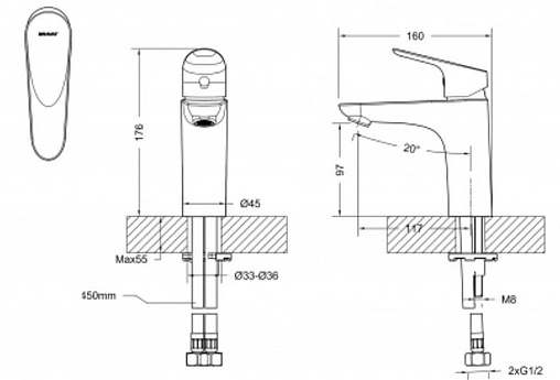 Смеситель для раковины Bravat Drop хром F14898C-RUS