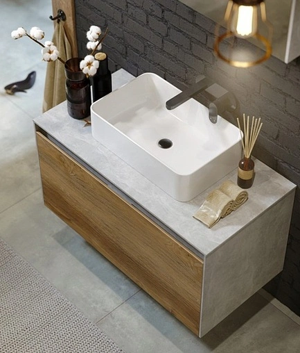 Тумба-умывальник подвесная Aqwella Mobi 100 бетон светлый/дуб балтийский MOB0110DB+MOB0710BS+641945
