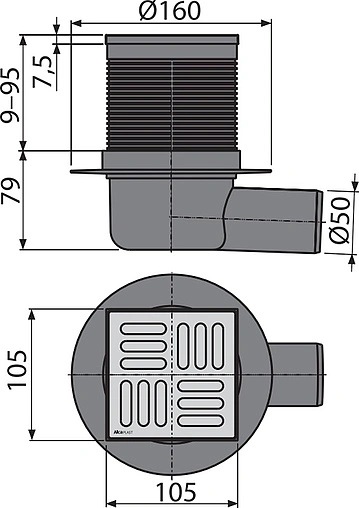 Трап горизонтальный Set AlcaPlast 100x100мм APV1 Трап горизонтальный Set AlcaPlast 100x100мм APV1